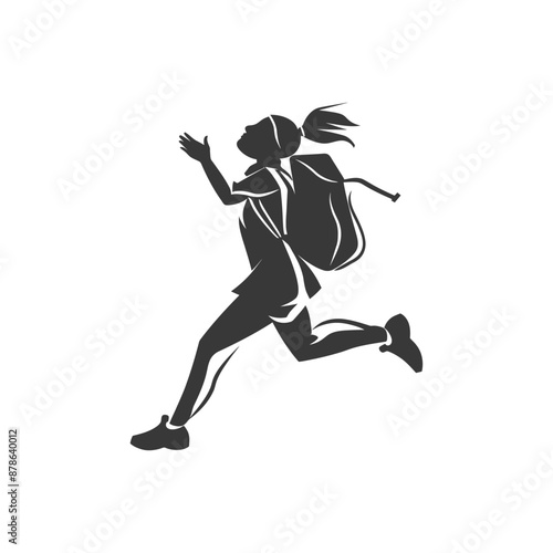 minimalist logo or symbol backpacker woman black color only