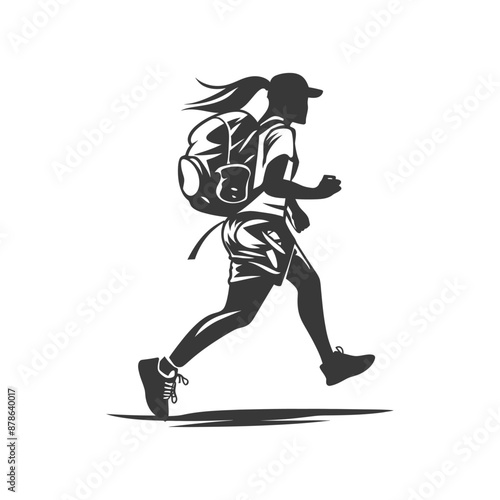 minimalist logo or symbol backpacker woman black color only