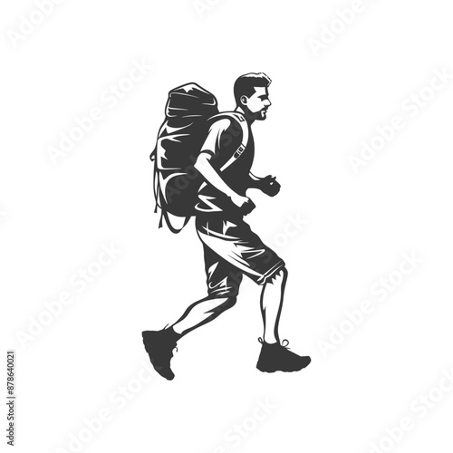 minimalist logo or symbol backpacker man black color only