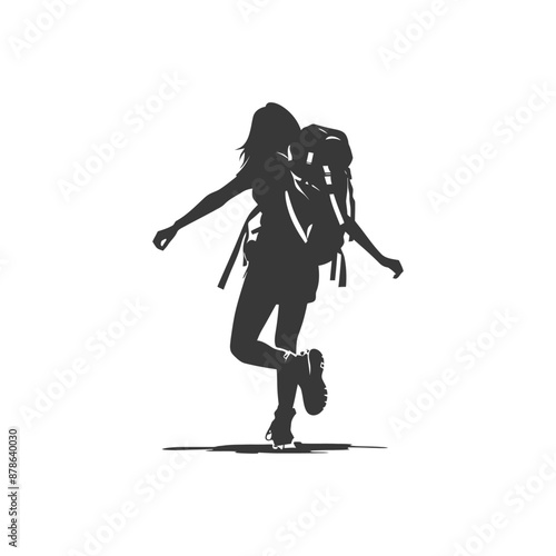 minimalist logo or symbol backpacker woman black color only
