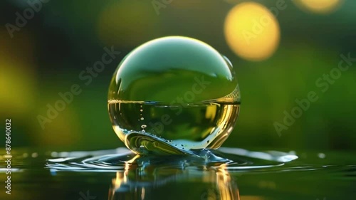 Wallpaper Mural Air bubbles gently rise and float in the early morning sunlight, casting delicate reflections against a soft yellow-green bokeh background, 4K Wallpaper animation video Torontodigital.ca