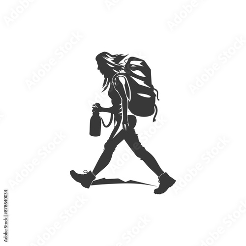 minimalist logo or symbol backpacker woman black color only