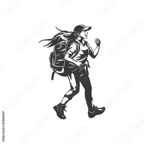 minimalist logo or symbol backpacker woman black color only