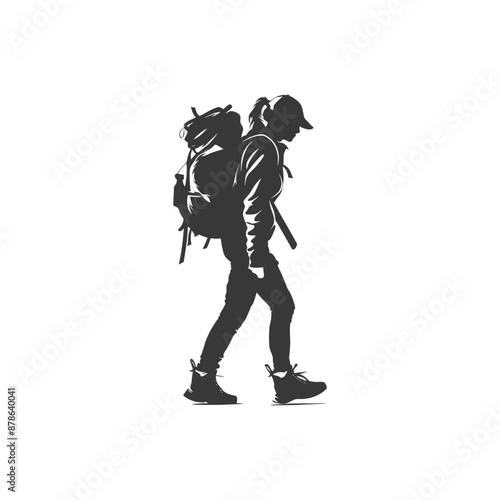 minimalist logo or symbol backpacker woman black color only