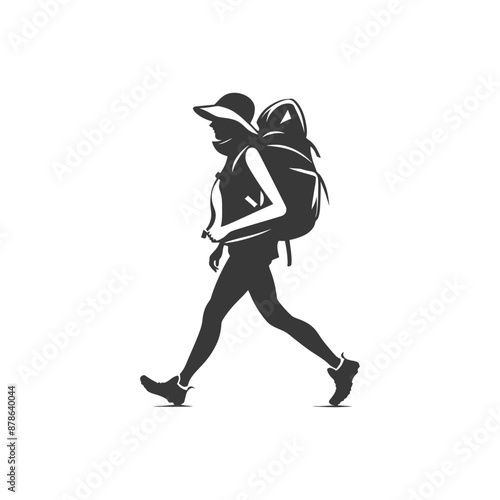 minimalist logo or symbol backpacker woman black color only