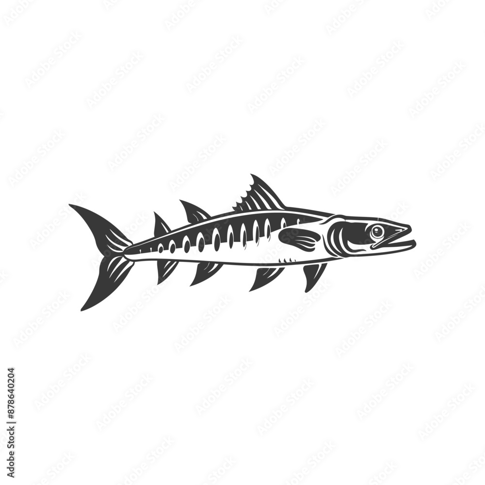 Fototapeta premium minimalist logo or symbol barracuda fish animal black color only