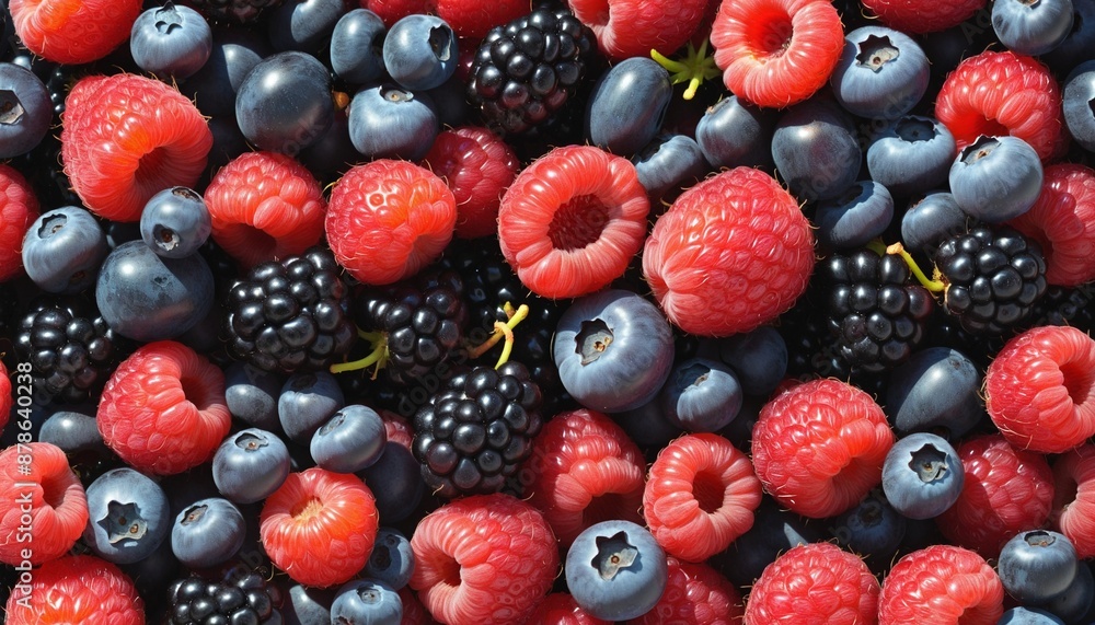 A fresh and vibrant berry pattern with a splash of water drops, perfect for agricultural advertising or healthy food backgrounds A fresh and vibrant berry pattern with a splash of water drops, perfect for agricultural advertising or healthy food backgrounds