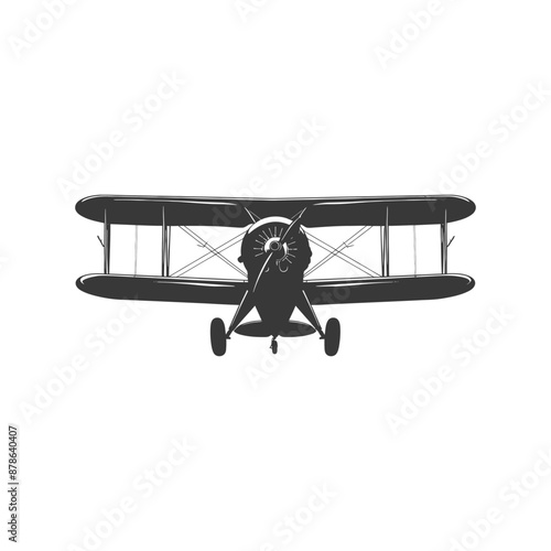 minimalist logo or symbol biplane aircraft black color only