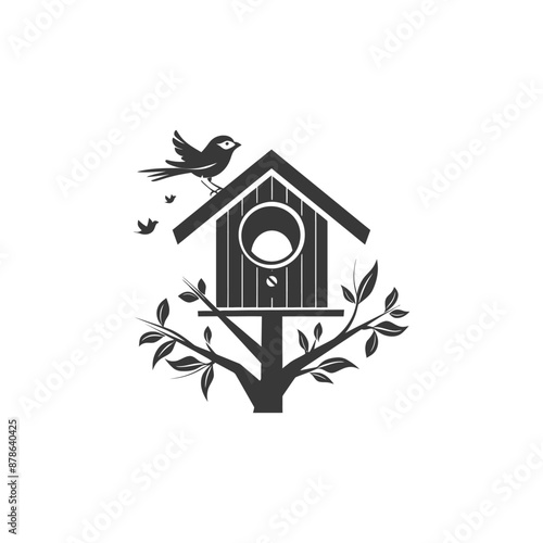 minimalist logo or symbol bird house black color only