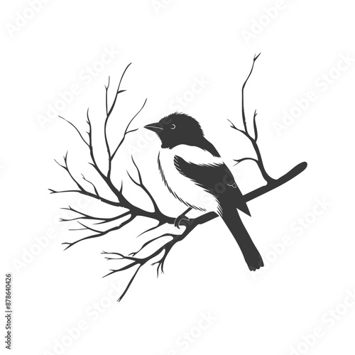 minimalist logo or symbol bird on tree branches black color only