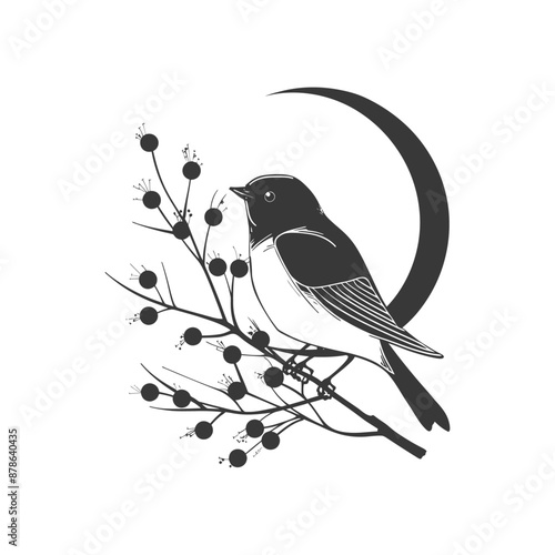 minimalist logo or symbol bird on tree branches black color only