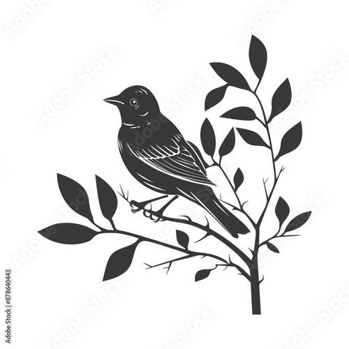 minimalist logo or symbol bird on tree branches black color only