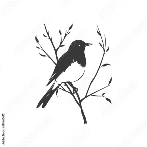 minimalist logo or symbol bird on tree branches black color only