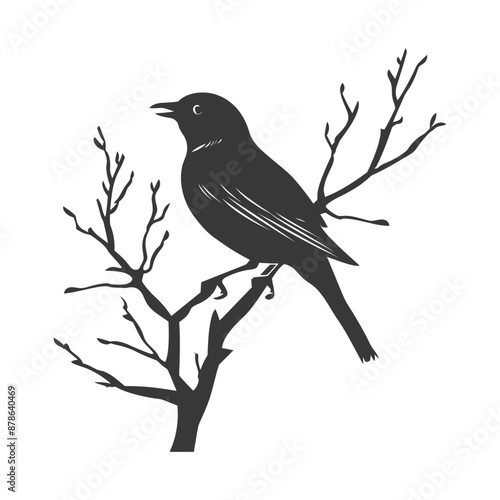 minimalist logo or symbol bird on tree branches black color only
