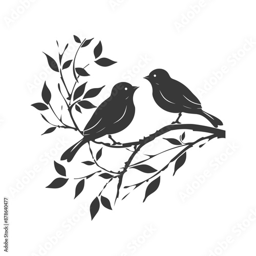 minimalist logo or symbol birds on tree branch black color only