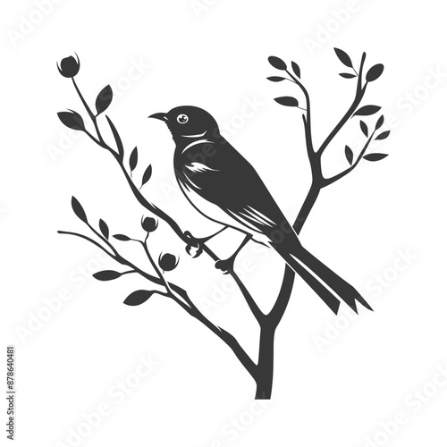 minimalist logo or symbol bird on tree branches black color only