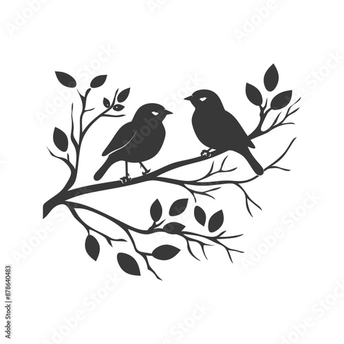 minimalist logo or symbol birds on tree branch black color only