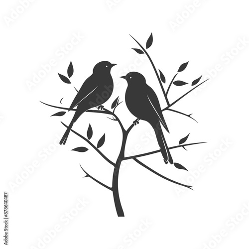 minimalist logo or symbol birds on tree branch black color only