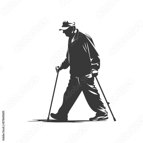 minimalist logo or symbol blind elderly walks black color only