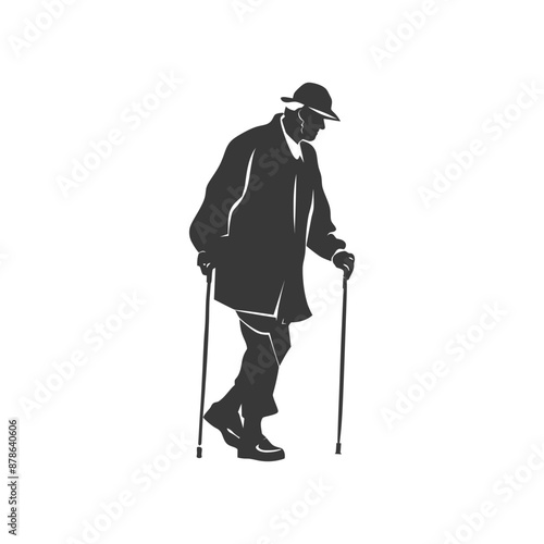 minimalist logo or symbol blind elderly walks black color only