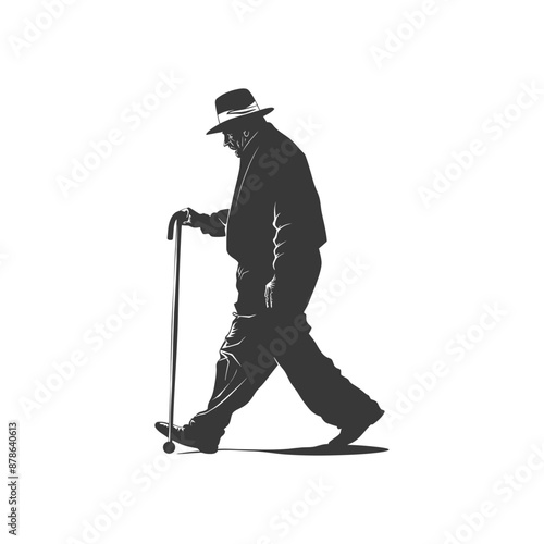 minimalist logo or symbol blind elderly walks black color only