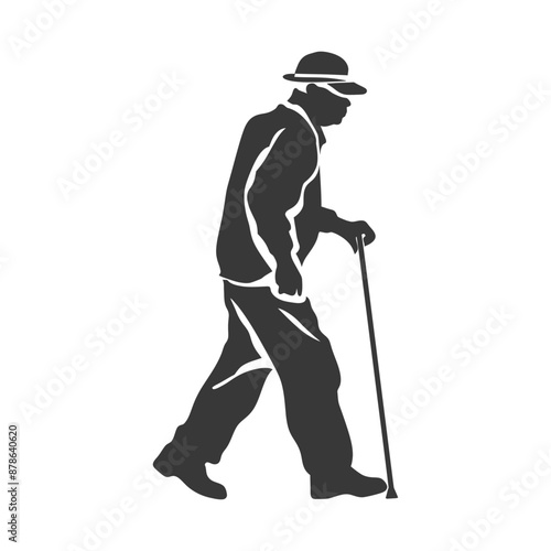 minimalist logo or symbol blind elderly walks black color only