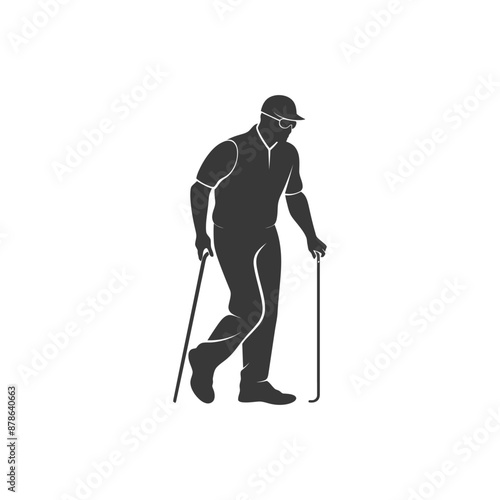 minimalist logo or symbol blind man walks black color only