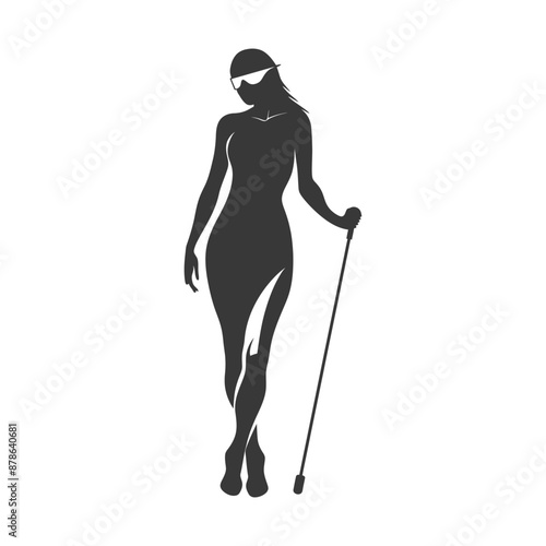 minimalist logo or symbol blind woman walks black color only
