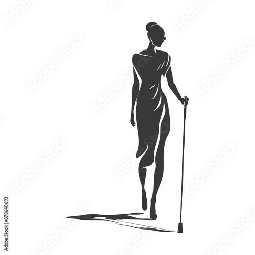 minimalist logo or symbol blind woman walks black color only