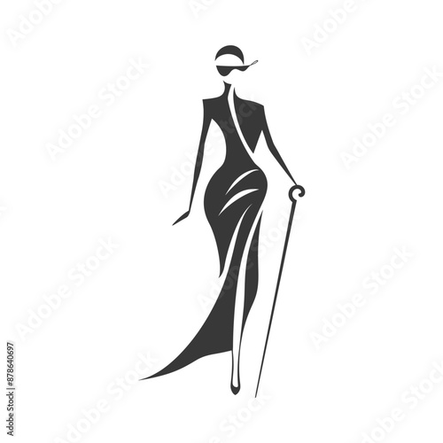 minimalist logo or symbol blind woman walks black color only