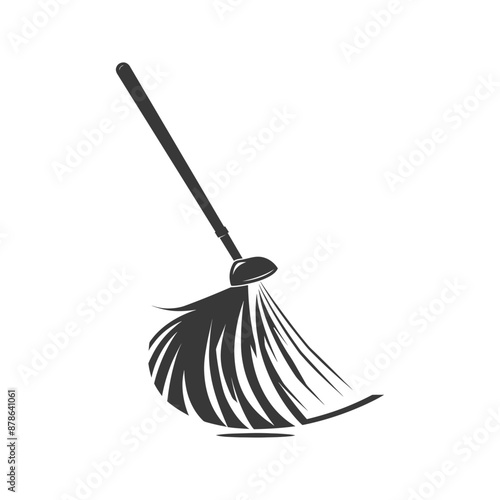 Stylized Monochrome Broom Icon: Cleaning Service Logo Graphic