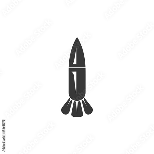Monochromatic Stylized Rocket Icon: Military Missile Graphic Design Element