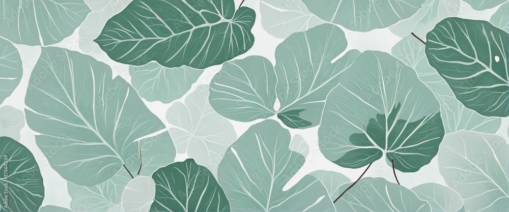 Vibrant abstract painting featuring lush green leaves on a textured mint green and white background, showcasing a fusion of modern Japanese and Scandinavian design influences Vibrant abstract painting featuring lush green leaves on a textured mint green and white background, showcasing a fusion of modern Japanese and Scandinavian design influences
