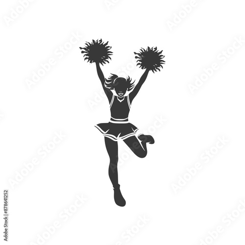 Dynamic Cheerleader Silhouette:  Leaping Action Pose with Pom-Poms