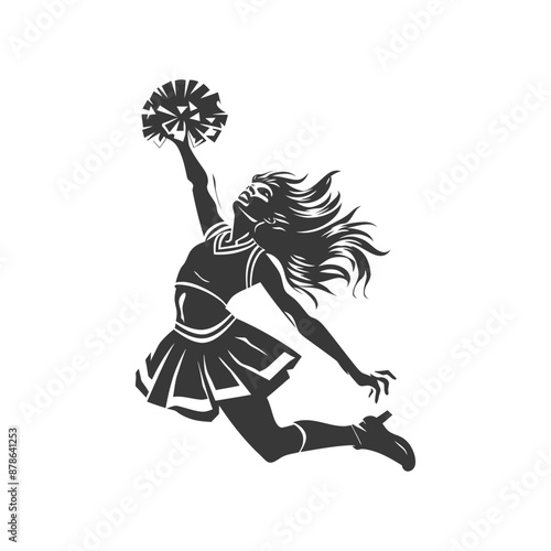 Dynamic Silhouette of a Cheerleader in Mid-Air, Pom-Pom High