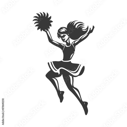 Dynamic Cheerleader Silhouette: Leaping with Pom-Pom