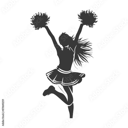Silhouette of Cheerleader in Dynamic Jump with Pom-Poms
