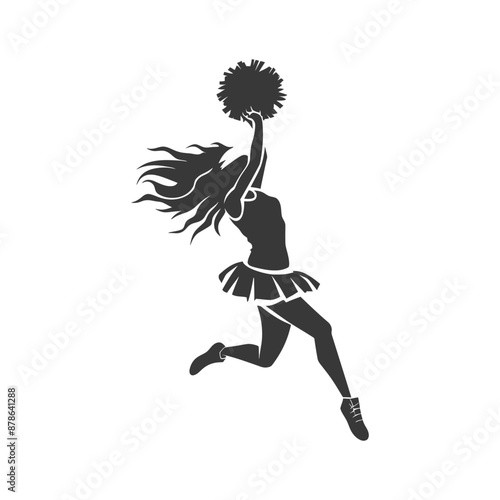 Dynamic Cheerleader Silhouette: Leaping High with Pom-Pom