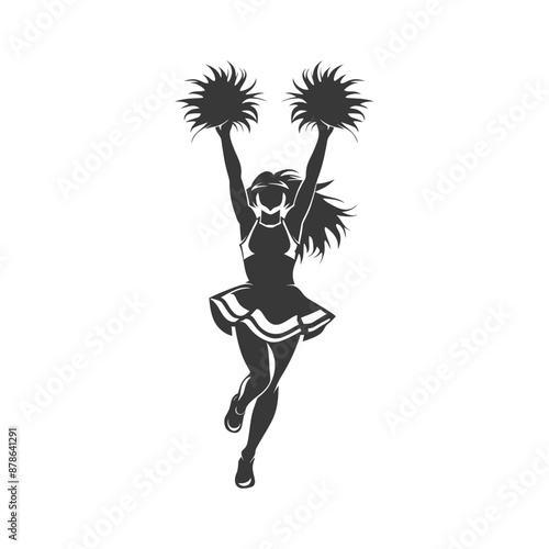 Dynamic Cheerleader Silhouette: Pom-Poms High, Action Pose