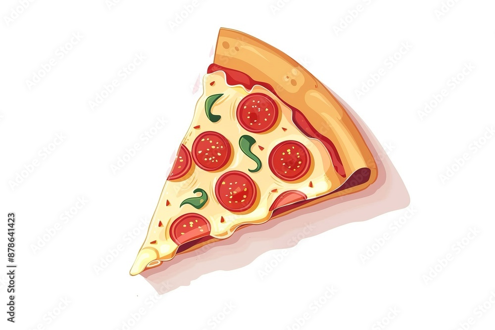 Cartoon Slice of Pizza with Pepperoni and Basil Cartoon Slice of Pizza with Pepperoni and Basil