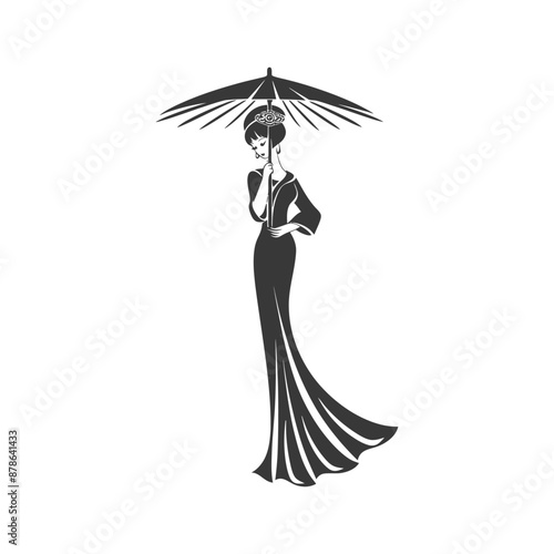 minimalist logo or symbol chinese women black color only
