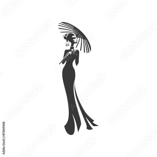minimalist logo or symbol chinese women black color only