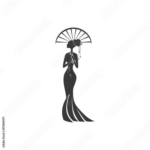 minimalist logo or symbol chinese women black color only