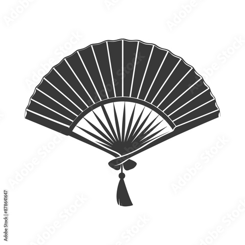 minimalist logo or symbol classic handheld folding fan black color only