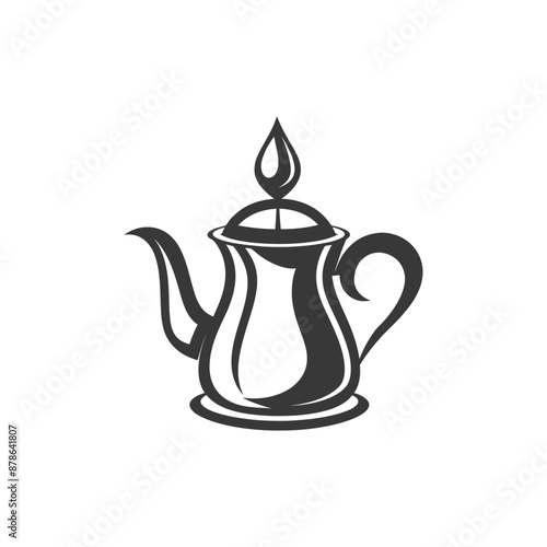 Stylish Monochrome Coffee Pot Logo Design with Flame Detail