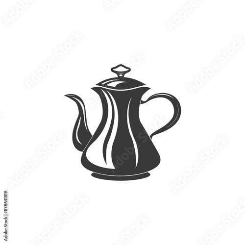 Vintage Monochrome Coffee Pot Icon, Elegant Cafe Design Element