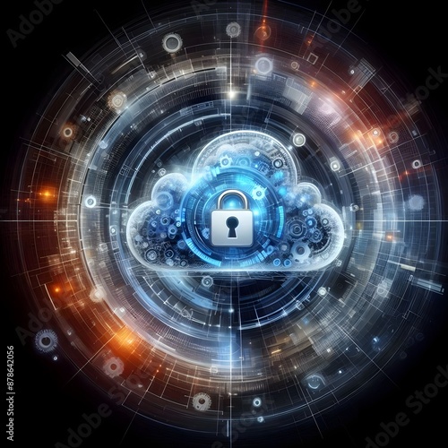 abstract, digital artwork conceptualizing cloud computing security, ideal as tech background