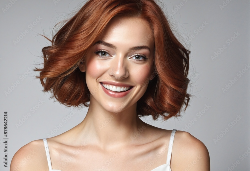 Sensual studio portrait of a young, fashion-forward woman with long red hair and a captivating smile in black and white elegance Sensual studio portrait of a young, fashion-forward woman with long red hair and a captivating smile in black and white elegance