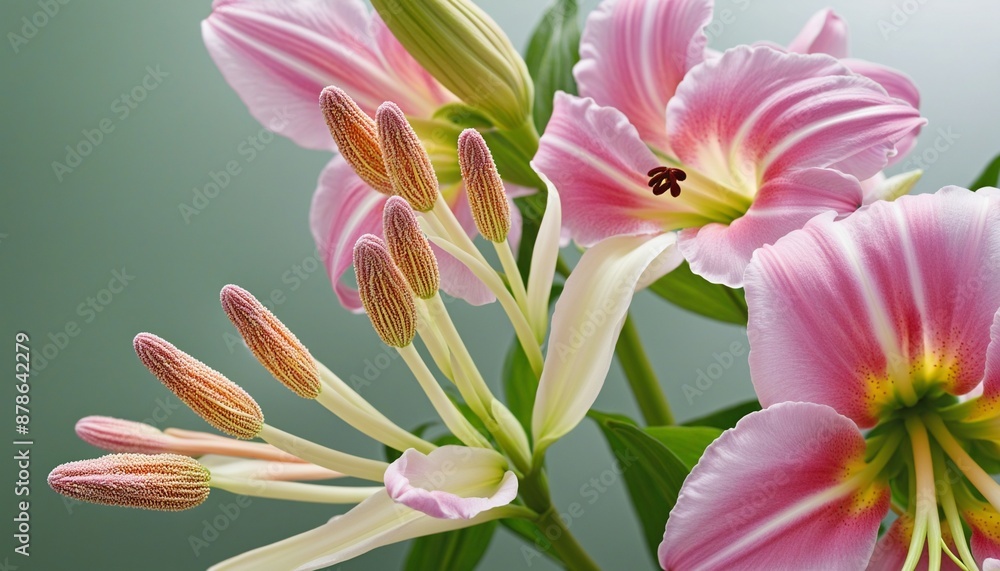 Fototapeta premium Exploring the Intricate Details of a Lily's Stamen in Botanical Gardens