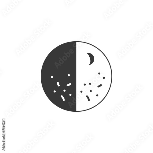 Binary Day-Night Cycle with Scattered Speckles and Crescent Moon Icon